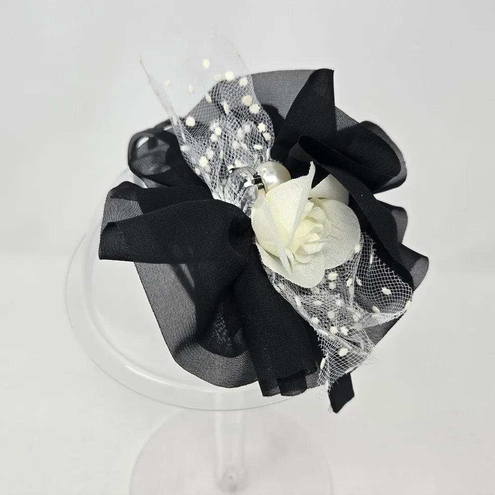 HANDMADE SET OF 4 BLACK FASCINATOR HEADBAND HAIR ACCESSORY BACHELORETTE WOMEN OS